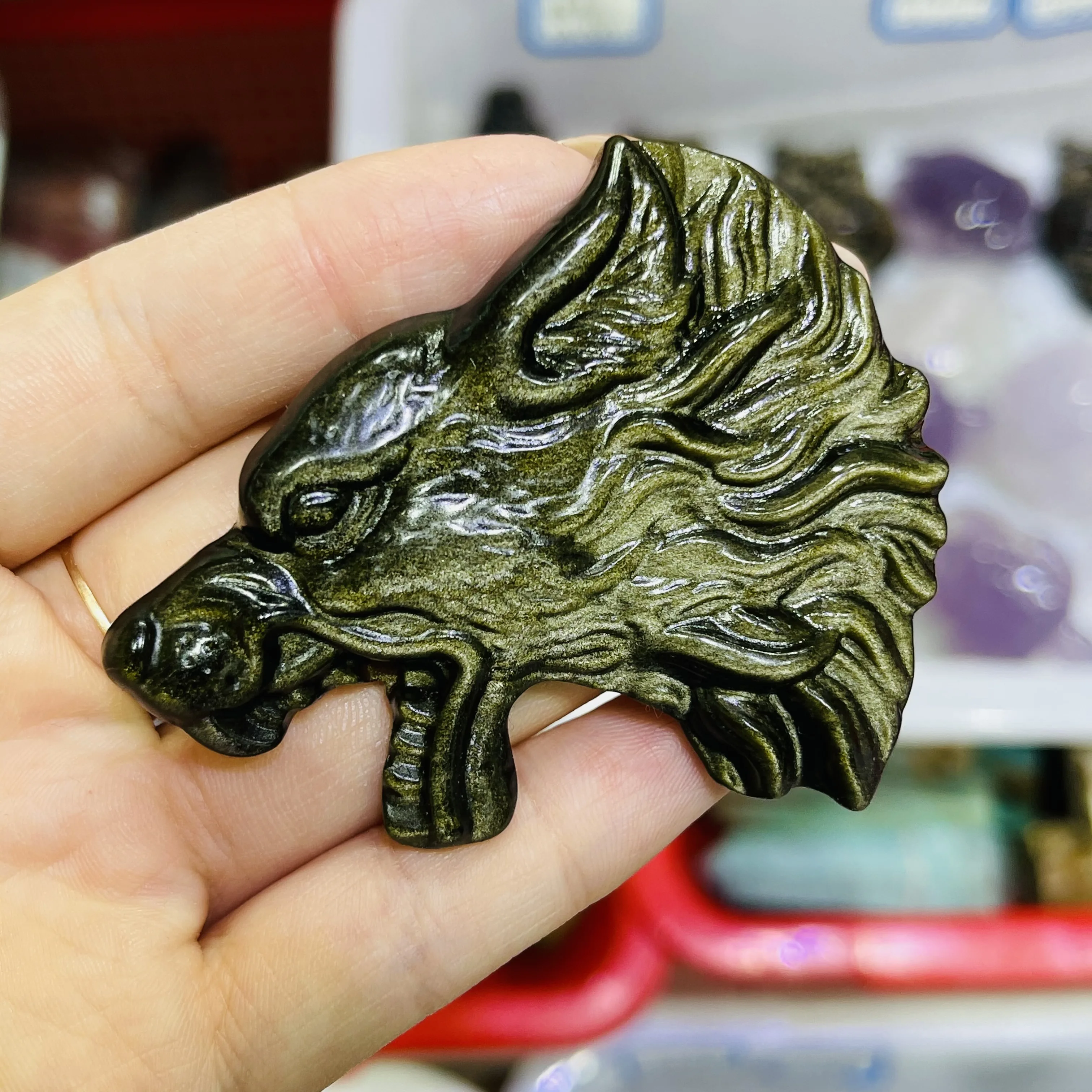 

Natural Obsidian Quartz Hand Carved Wolf Healing Stones Gemstones For Home Decor