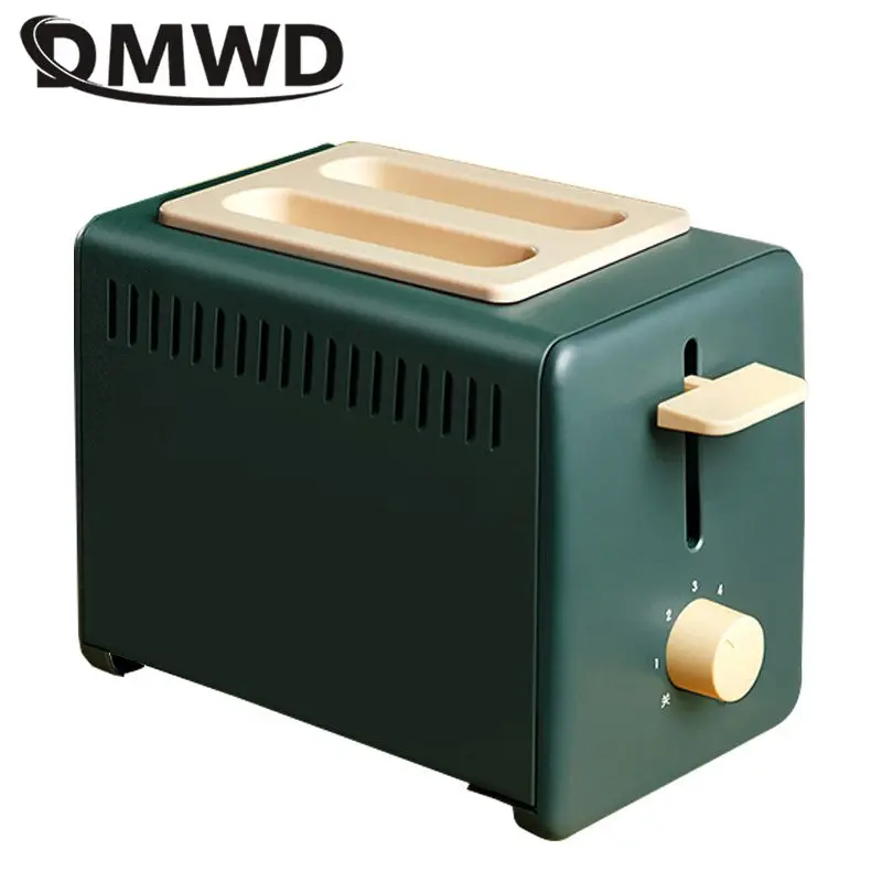 DMWD-tostadora eléctrica para el hogar, horno de 2 rebanadas, máquina automática de desayuno con tapa a prueba de polvo, 6 engranajes, 220V