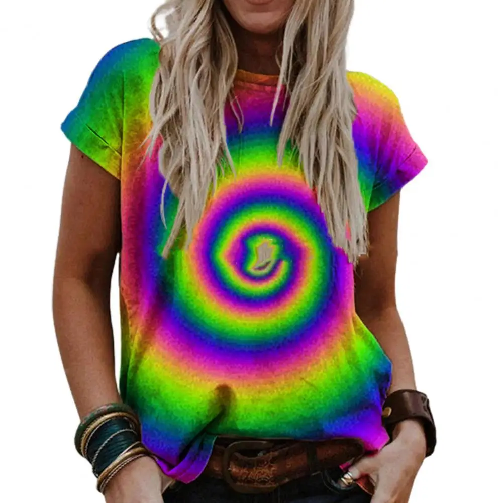 

Женская футболка из дышащего хлопка, с градиентным 3D-принтом, с коротким рукавом, весна-лето, размера плюс