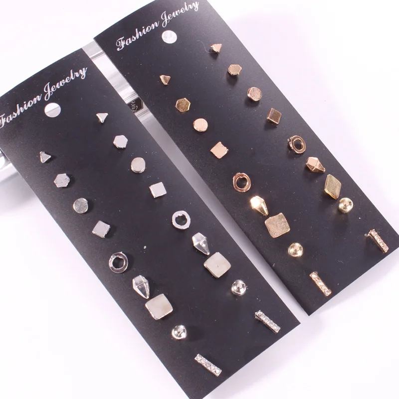 

European and American fashion jewelry fashion black card 9 pairs set earrings wholesale