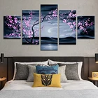 5 шт., настенные постеры без рамки с изображением сакуры, дерева, озера, ночного пейзажа