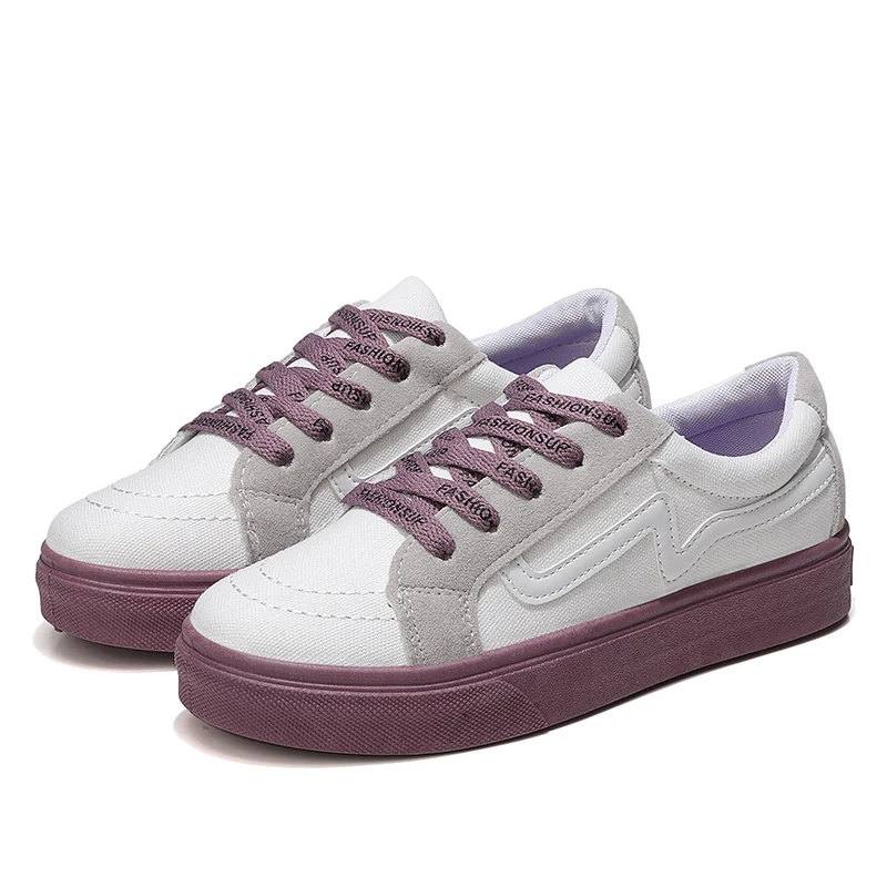 White purple Модные женские туфли Повседневное Дамская обувь на платформе кроссовки удобные Винтаж леди Туфли без каблуков холст обувь на плоской резиновой подошве; Schuhe; Damen - Цвет: White purple