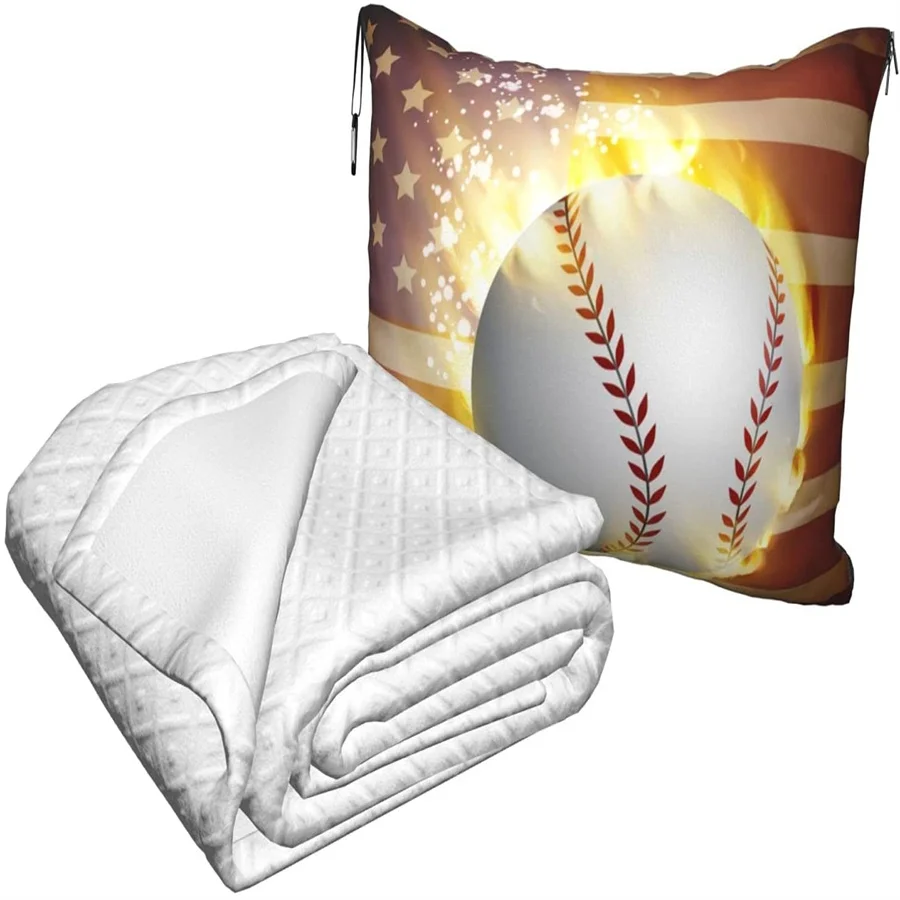 melhor Beisebol Bandeira Americana Viagem Travesseiro Cobertor 2-em-1 Mochila Cinta E Compacto Avião Saco Apoio Lombar 60x43 Polegadas