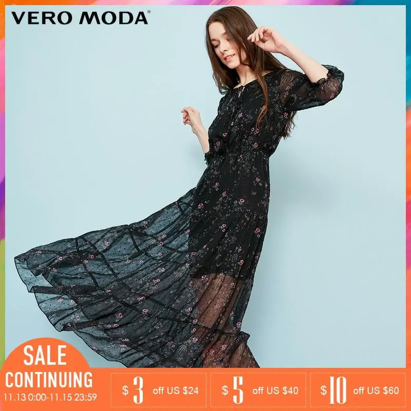 Vero Moda Брендовое новое платье с цветочным узором и рукавом три четверти высокой
