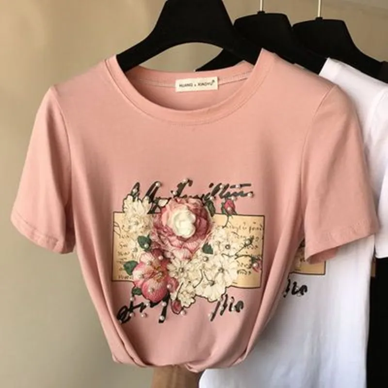 

Брендовая роскошная дизайнерская одежда, Женская хлопковая футболка, роскошная модная футболка с аппликацией, летний женский Свободный По...