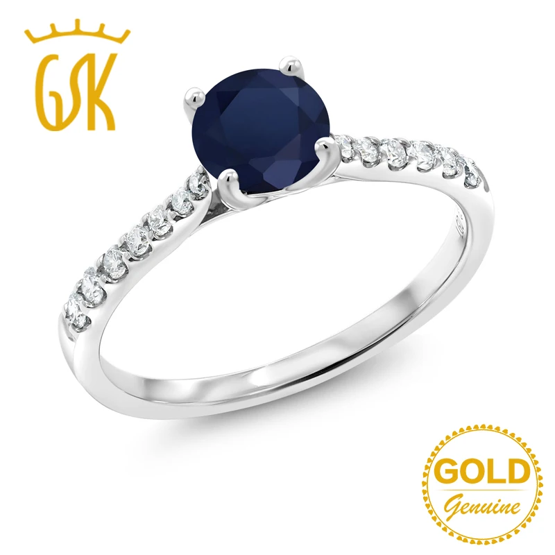 GemStoneKing 0 67 карат Круглый Натуральный Синий сапфир G/H лабораторный бриллиант 10 к