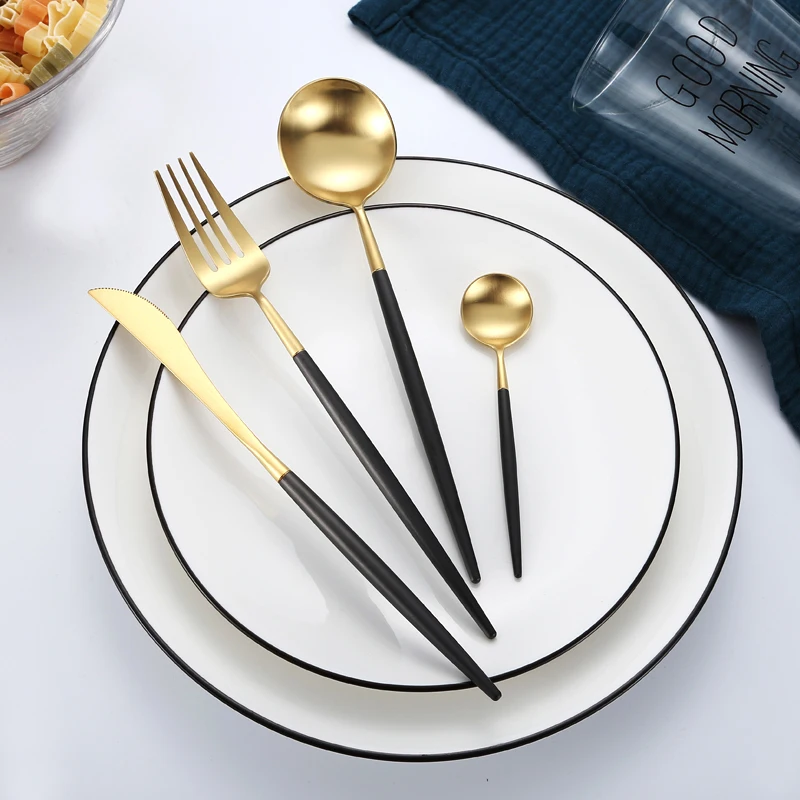 Набор золотых столовых приборов 4 шт./набор|Столовые сервизы| |