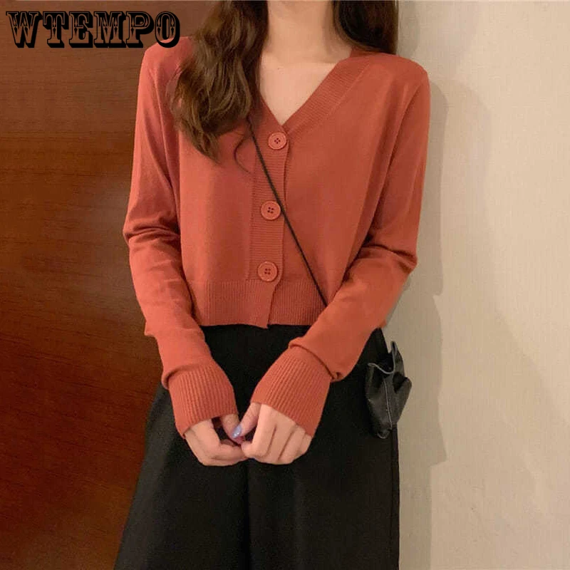 

Sweaters Women's Knitted Cardigan Spring Autumn Short Casual Loose Knitwear Solid Long Sleeve Sweater Fashion Top Jackets
