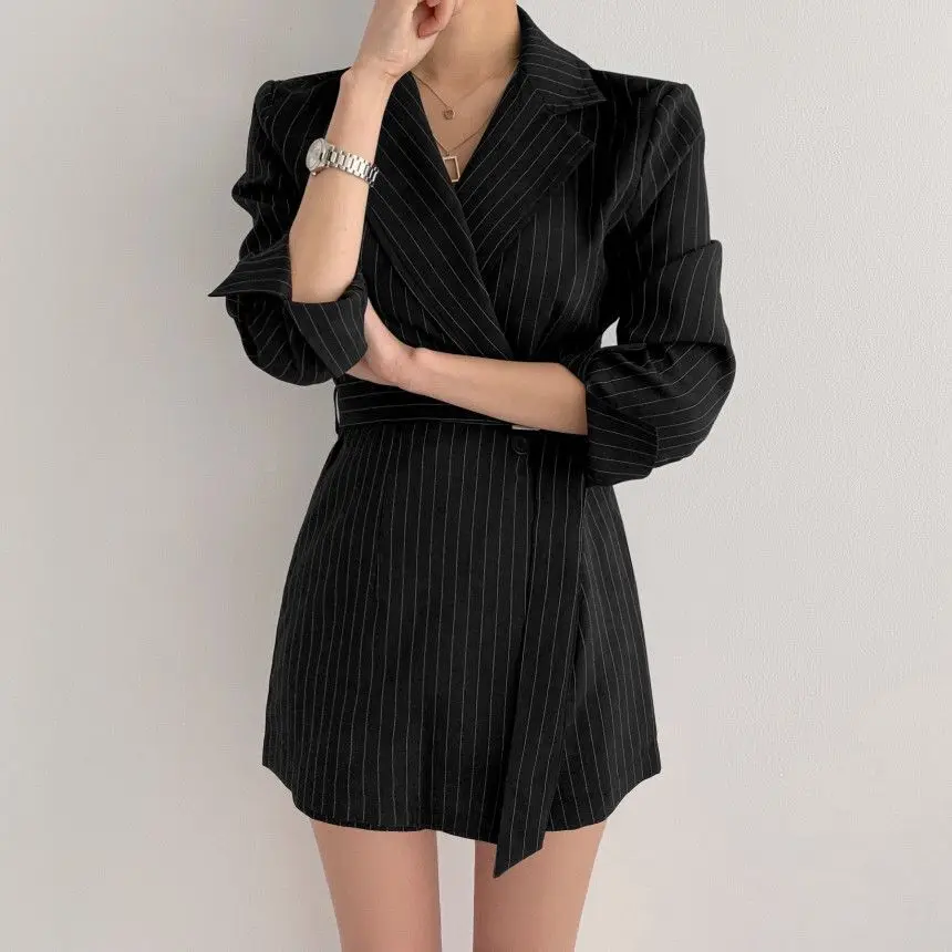 

Korean Women Summer Vintage Solid Sexy Turn-down Collar Mini Party Dress Fashion Elegant High Waist Office Lady Slim Dress