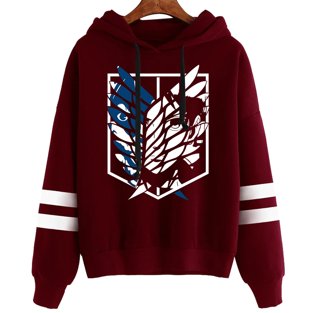 

2021 Japanese Anime Funny Attack on Titan Hoodies Winter Japan Style Anime Manga Striped Sweatshirts Streetwear for Women/men