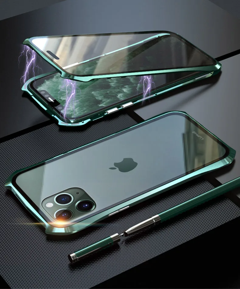 Передний и задний Магнитный стеклянный чехол для Apple iPhone 11 Pro чехол 360 металлический бампер полный корпус чехол для etui iPhone 11 Pro Max чехол