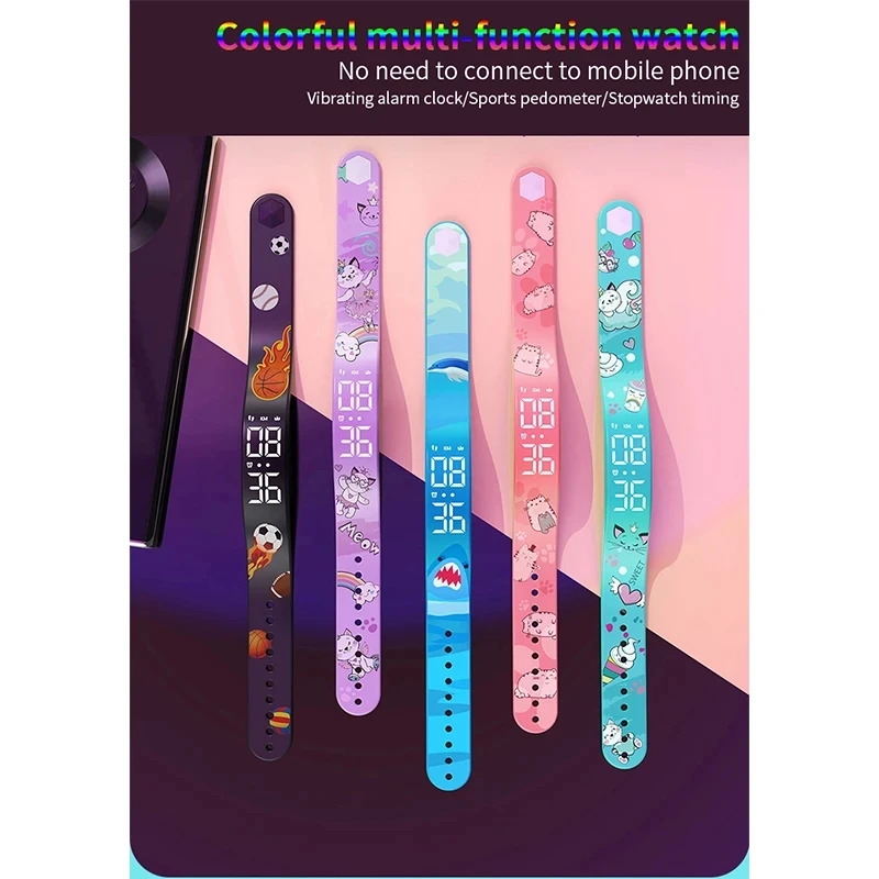 

2021 Cartoon Lovely Digital Children's Watch Mutifunctional Silent Alarm clock LED Waterproof Boy and Girl Students Детские ч