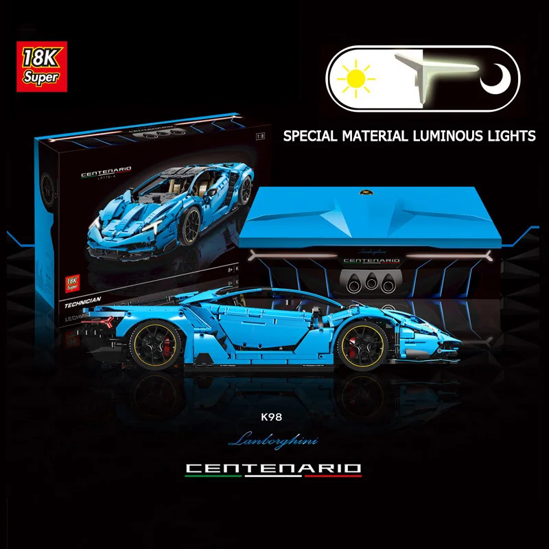 Супер 18k MOC 39933 Lamborghinis 100 лет Centenario 1:8 hypercar Technic гоночный автомобиль строительные