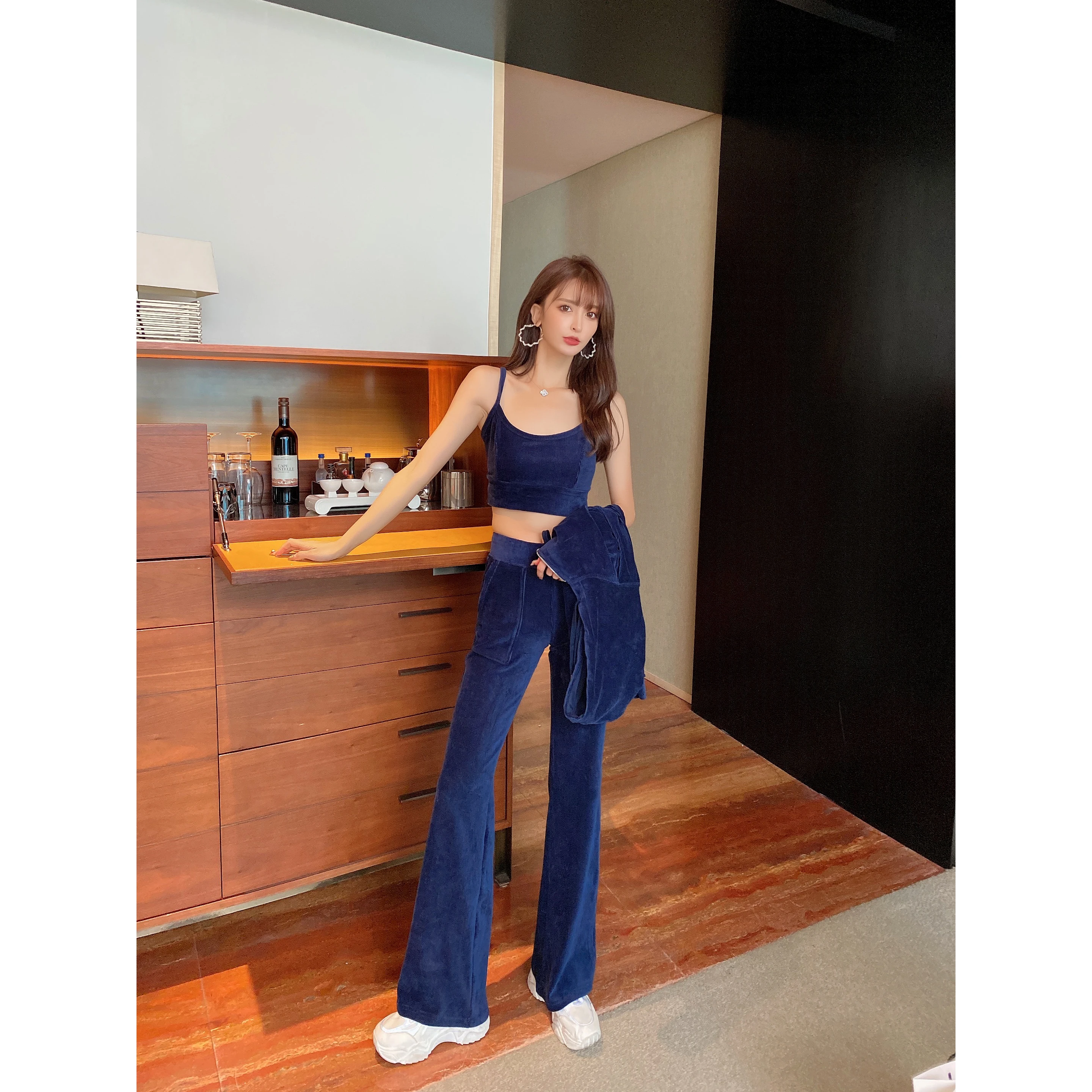 Комплект Спортивный Женский однотонный с капюшоном и штанами весна-лето XS-XL