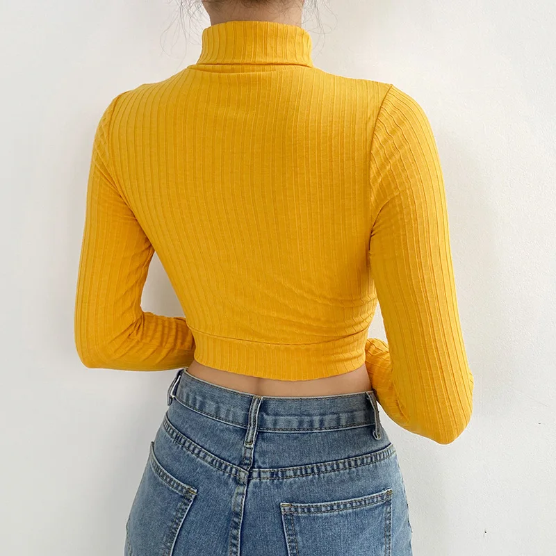 

Casual Letter Appliques Long Sleeve T-shirts Women Winter 2020 New Solid Turtlenck T Shirts Warm Short Base Undershirt Female