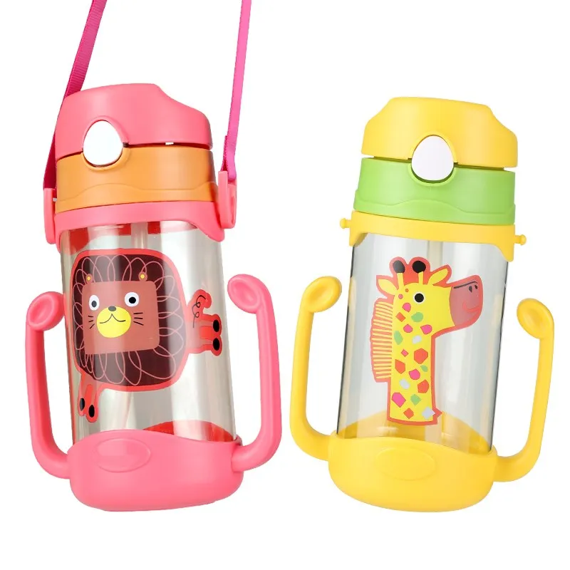 400 мл дети учатся чашка для питья соломы бутылочка кормления с ручкой милый