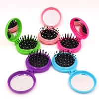 hot sale 1pcs hair comb folding massage hair brush round 4 colors mini airbag comb with mirror travel hairbrush makeup comb