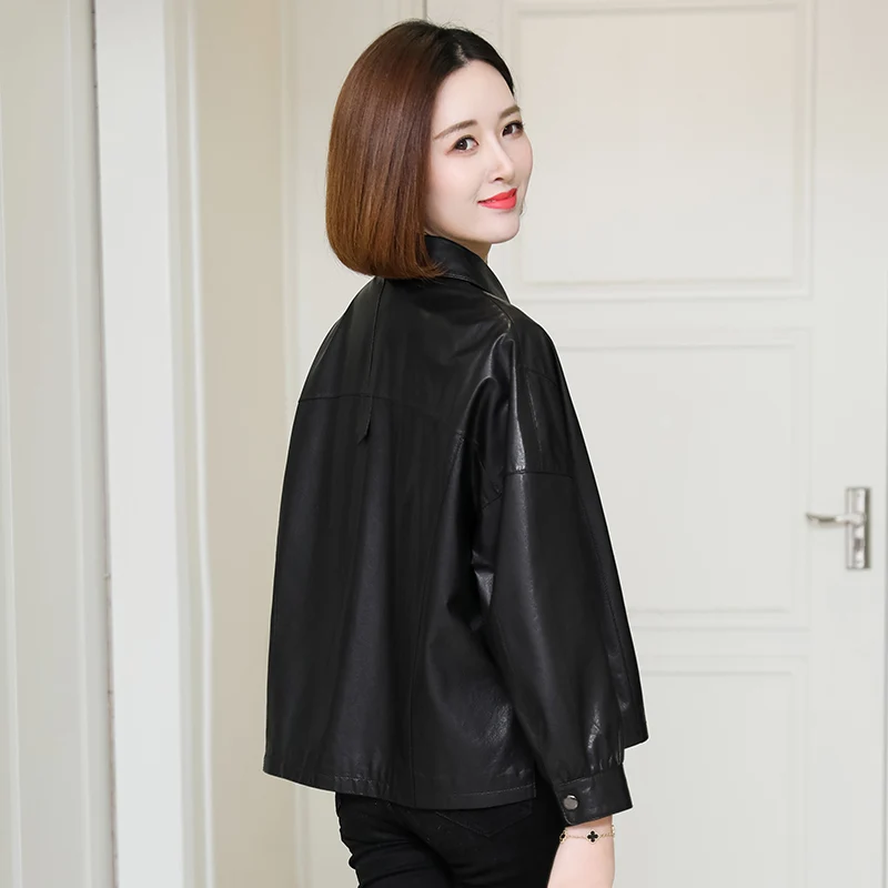 

JCHB 2021 genuine leather coat Sheepskin for women short lapel raglan sleeve fashion casual small Spring and Autumn New Coat