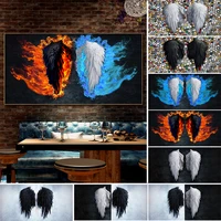 abstract burning flame feather wing devil angel black and white double wing wall art creativity canvas poster bedroom decoration