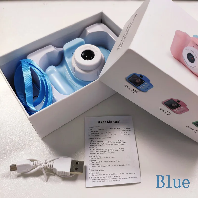Blue with box Детская мини-камера, детские развивающие игрушки для детей, подарок на день рождения, цифровая камера 1080 P, проекционная видеокамера - Цвет: Blue with box