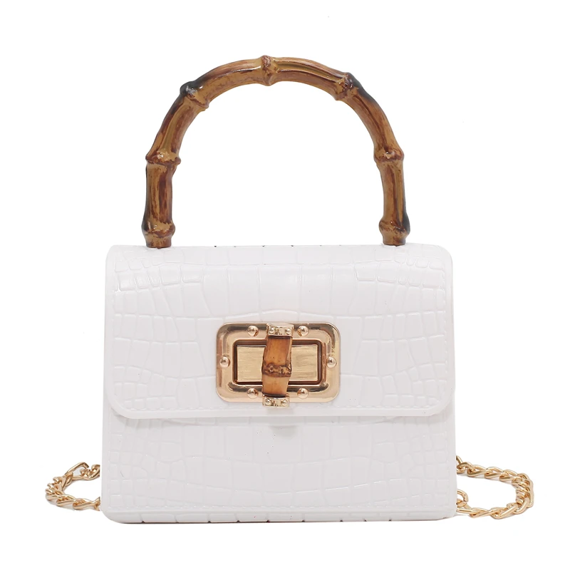 

Design Bamboo Joint Handle Stone Pattern PU Leather Mini Crossbody Bags 2021 Summer Women Chain Shoulder Handbags and Purses