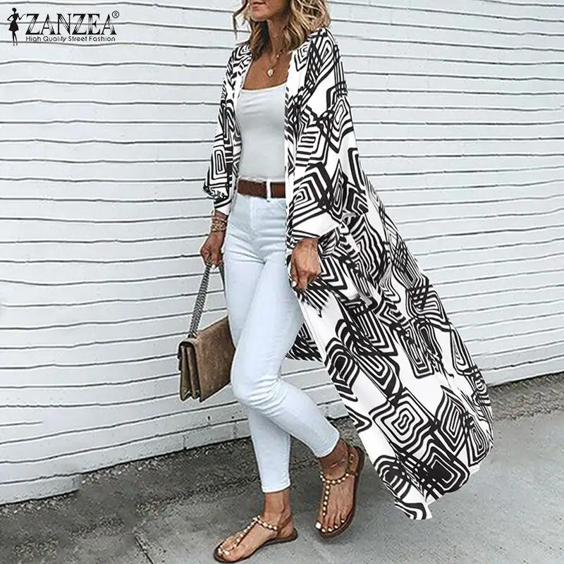 Модные женские летние блузки ZANZEA 2023 кимоно с принтом накидка праздничные Блузы