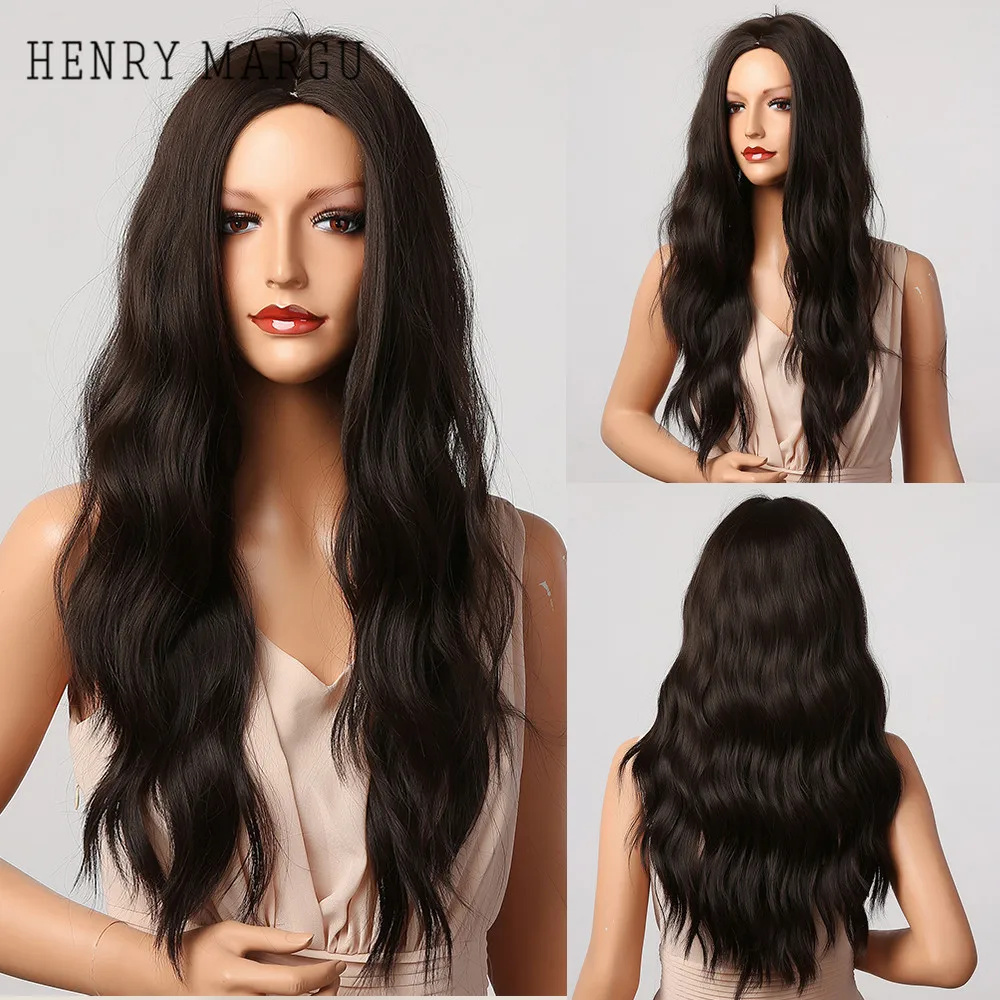 

Черно-коричневый длинный волнистый синтетический парик для косплея Генри маргу с эффектом омбре, парик для женщин из афро-волос средней час...
