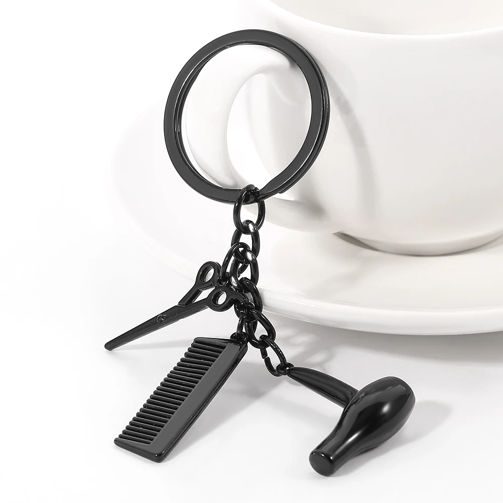 Personality Hair Dryer Combs Scissors Pendant Keychain Hairdressing Tools Hair Stylist Scissor Blow Salon Creative Gift