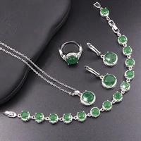 funmode new design green round shape cubic zircon link chain small jewelry sets for women costume design party wholesale fs122