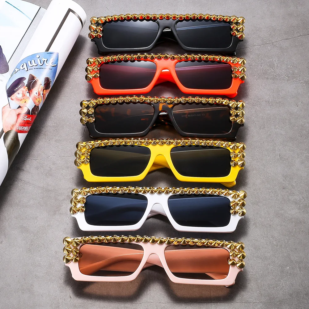 

New European and American fashion sunglasses small square rivet sunglasses personality punk female square sunglasses