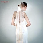 Элегантная свадебная фата TOPQUEEN V01 с жемчужинами разного размера, свадебная фата с кристаллами и бисером, свадебная фата с зажимами