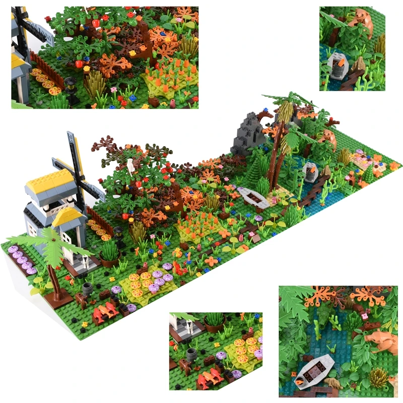 

Hut in the natural forest Animal Green Grass Jungle Bush Flower Tree Plants Building Blocks DIY Assemble Compatible Baseplate