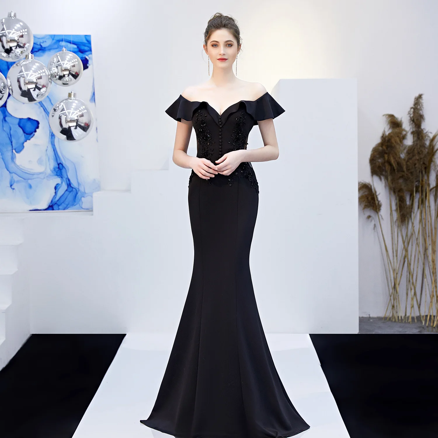 

Temperament Bride Long Red One-Shoulder Thank You Banquet Slim Fishtail Wedding Evening Dress 2021 Summer Women's Clothing