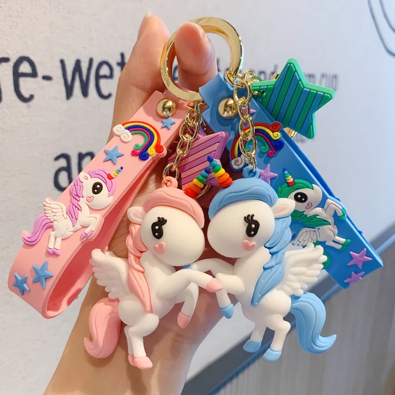 

Fashion Cute Pony Unicorn Anime Rainbow PVC Animal Unicorn Keychains for Men Women Bag Ornament Girls Keyring 2020 New Style