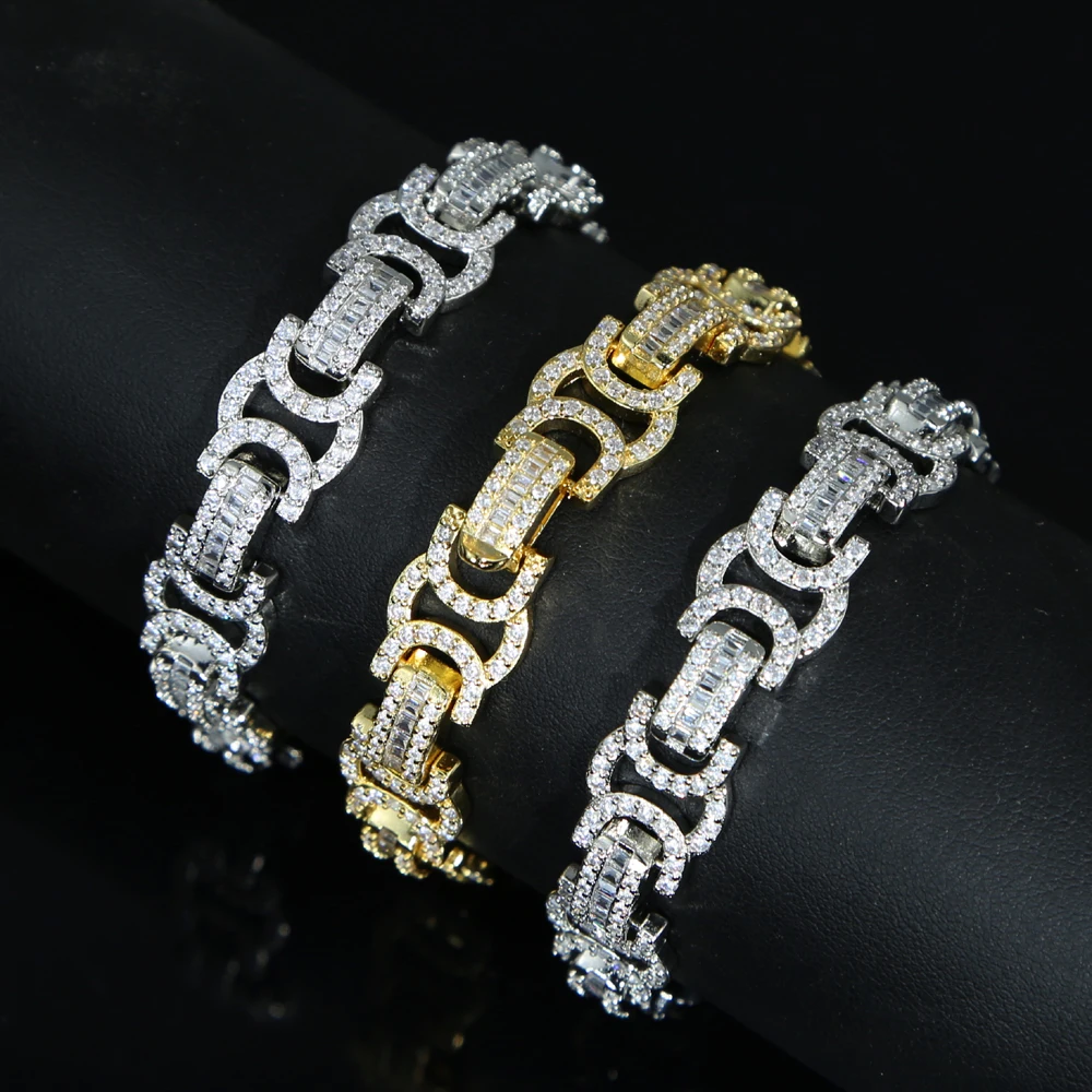 

2021 High Quality Miami Cuban Bracelet Chain Luxury Men Hip Hop Link Solid Back Copper Full Cubic Zirconia Fashion Rock Jewelry