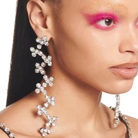 luxury rhinestone long drop flower earrings bridal wedding jewelry for women bling crystal geometric dangle earrings accessories