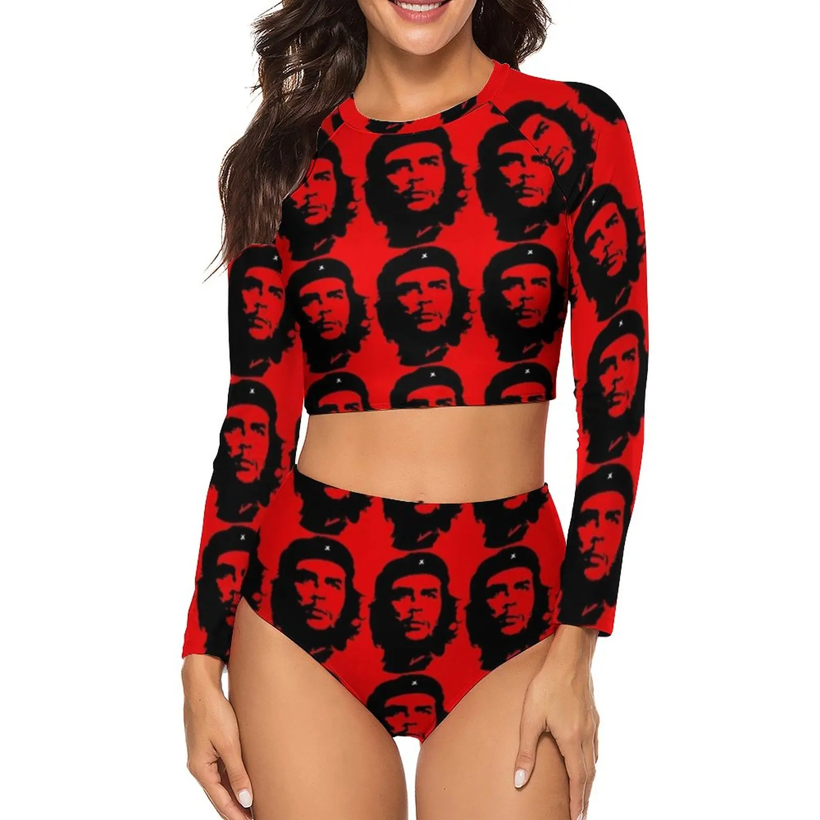 

Купальник-бикини Che Guevara, купальник из двух частей с высокой талией и принтом большой груди, купальный костюм для фитнеса