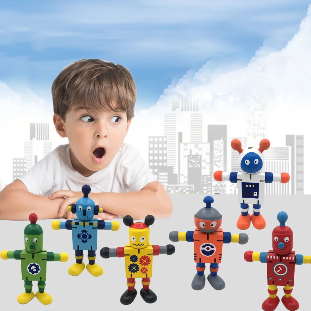 6 шт./компл. Дерево орех кукла робот экшн игрушка гибкий шарнир Веселая маленькая