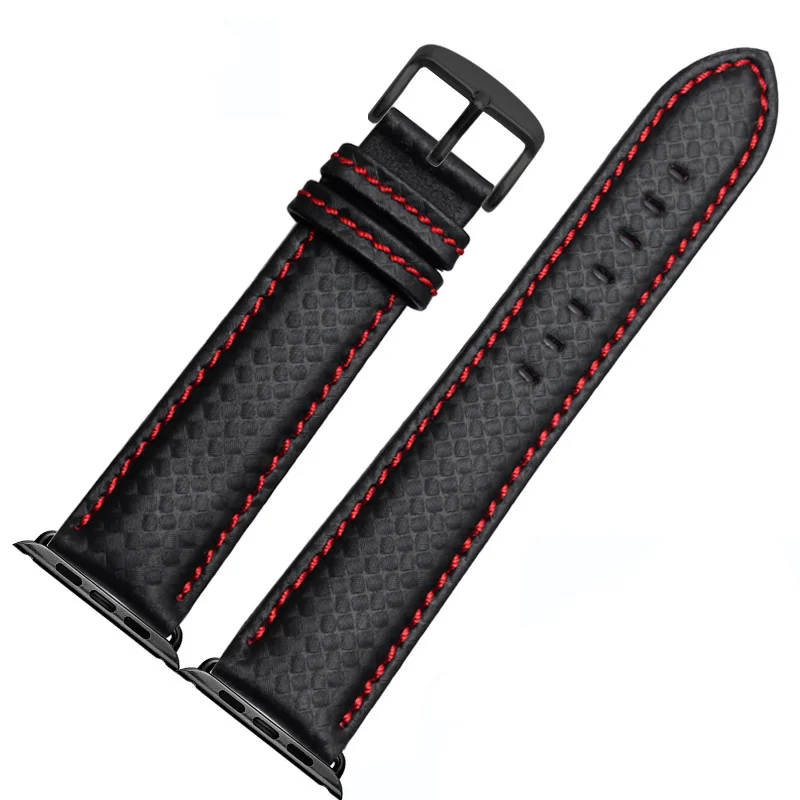 Red-black Роскошный карбоновый+ кожаный ремешок для Apple watch ремешок 44 мм 40 мм correa iWatch серия 4 3 2 ремешок 42 мм 38 мм ремешок для часов браслет - Цвет ремешка: Red-black