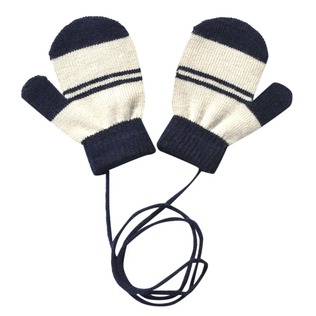 

Children Kids Mittens Winter Knitted Rope Gloves Printed Full Finger Gloves Striped Children Toddler Kids Hanging Neck Gloves