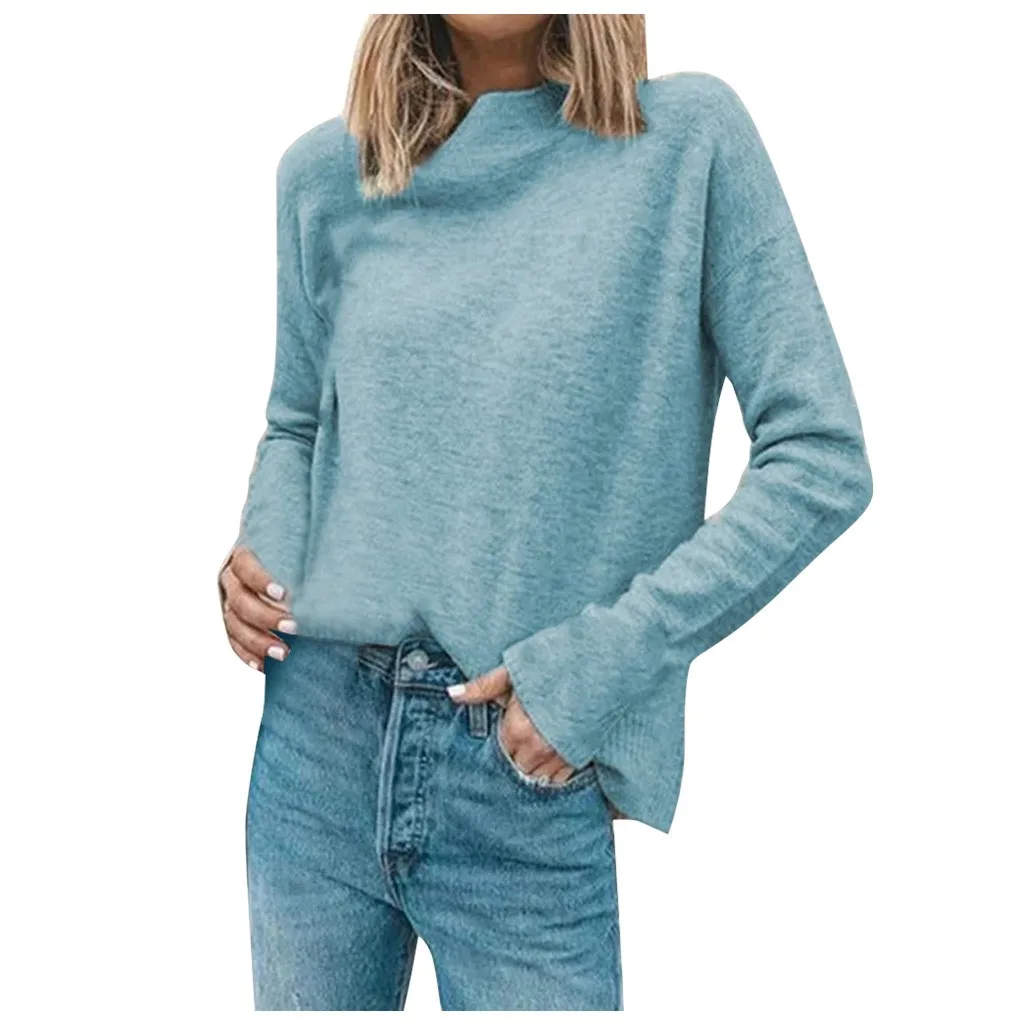 Женская футболка с длинным рукавом и высоким воротником однотонная Повседневная