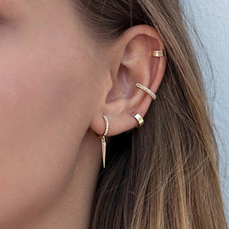 

925 Sterling Silver Female Simple Personality Tapered Pendant Hoop Earring With Ear Holes Wedding Engagement Gift Jewelry