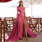 Розовый простой сатин сексуальные вечерние платья 2020 одно плечо A-Line платье высокой Разделение для Для женщин вечерние ночное BLA70876 спокой