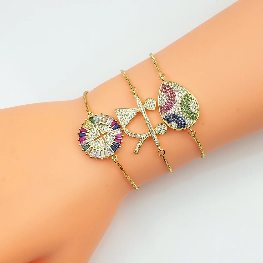 Gold Filled Couple Tennis Bracelet Boyfriend Gift Women Accessories Zircon Rainbow Cross Fashion Bar Bracelets pulseras mujer | Украшения и
