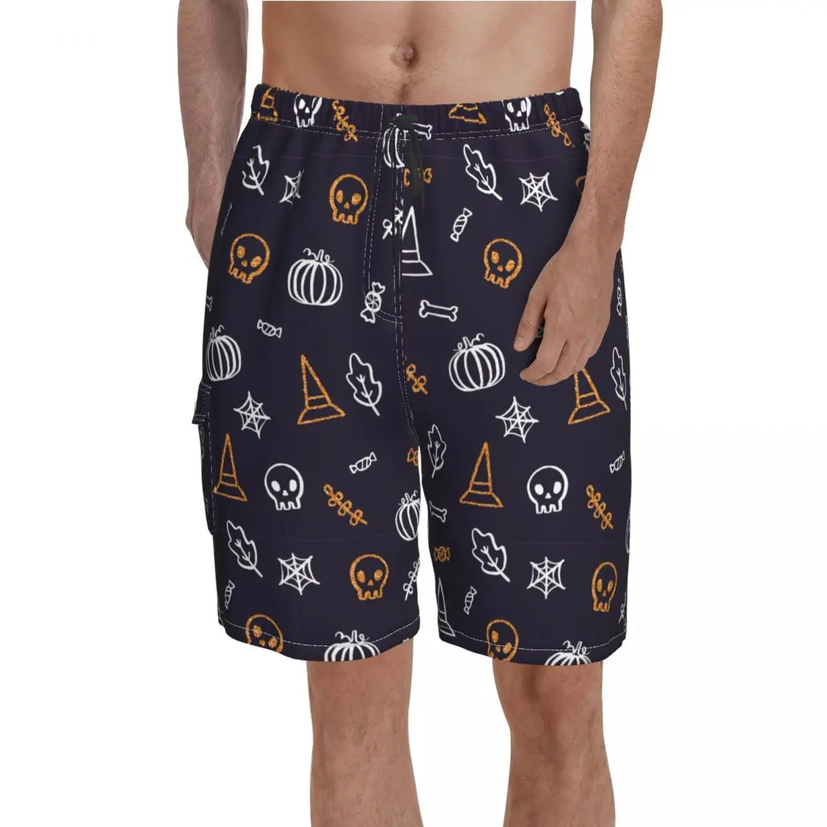 

Забавные мужские пляжные плавки для плавания на Хэллоуин, тыква, Череп, сладостей, забавные плавки из полиэстера