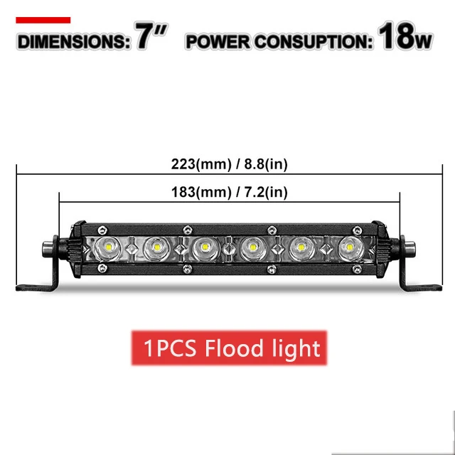 7 inch 1x Flood Высокое качество, 7 дюймов, 18 Вт, тонкий светодиодный светильник, светодиодный прожектор для джипа, грузовика, прицепа, внедорожника, телевизора, автомобиля, 4WD, для вождения, Рабочая лампа - Цвет: 7 inch 1x Flood