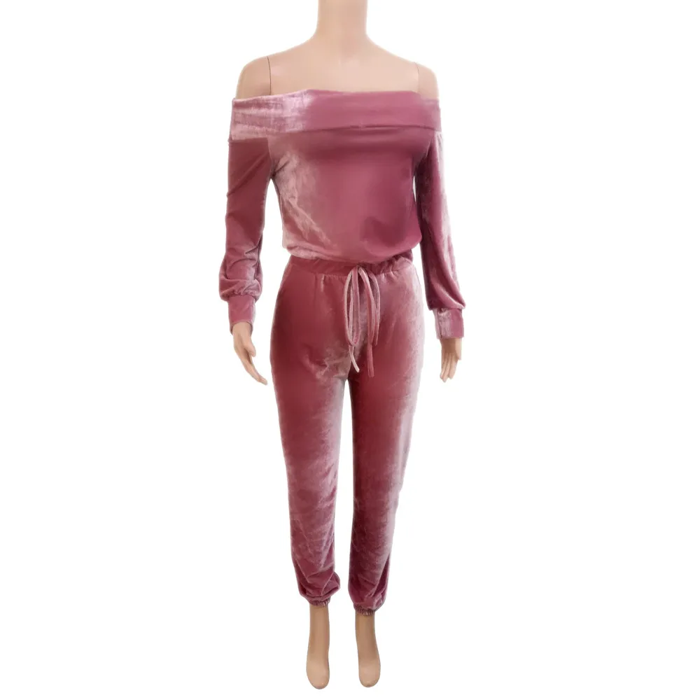 Jumpsuit Women Summer Fashion Sexy Bodysuit Off Shoulder Shiny Velvet Long Rompers Overalls Combinaison Femme Kombinezon | Женская