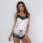 2 шт., женское сексуальное атласное нижнее белье, нижнее белье, ночная сорочка, ночное белье, Одноцветный кружевной летний пижамный комплект