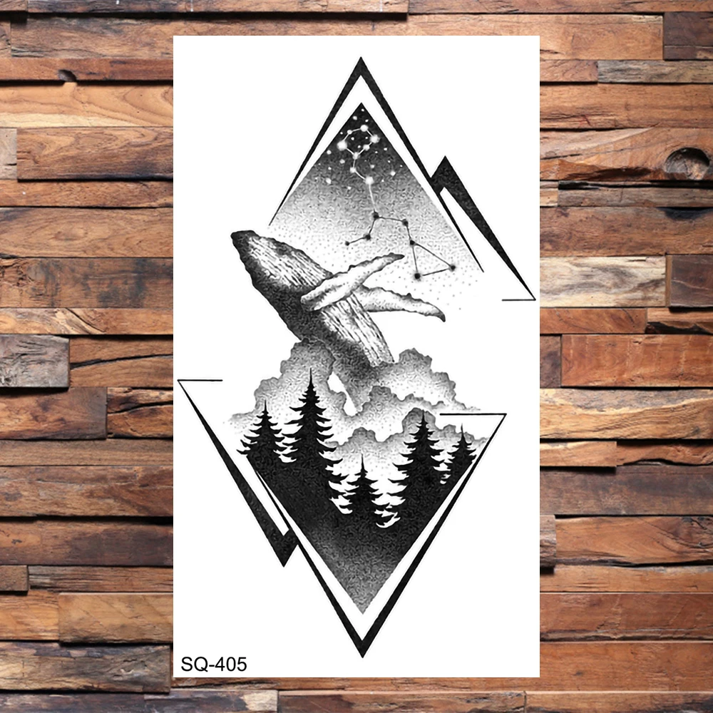 Временные татуировки для взрослых маленький лес гора реалистичные КИТ волна