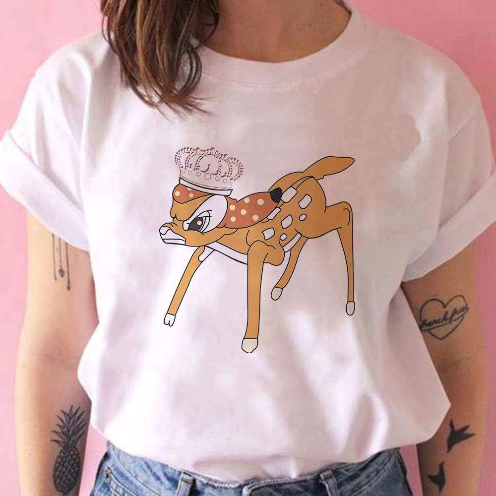 

Bambi Disney T Shirt Women Summer Basic Tops Casual Ropa Tumblr Mujer Urban Leisure T-Shirts Cartoon Female Shirt Free Shipping